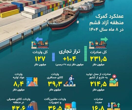 عبور تراز تجاری منطقه آزاد قشم از ۱۰۴ میلیون دلار