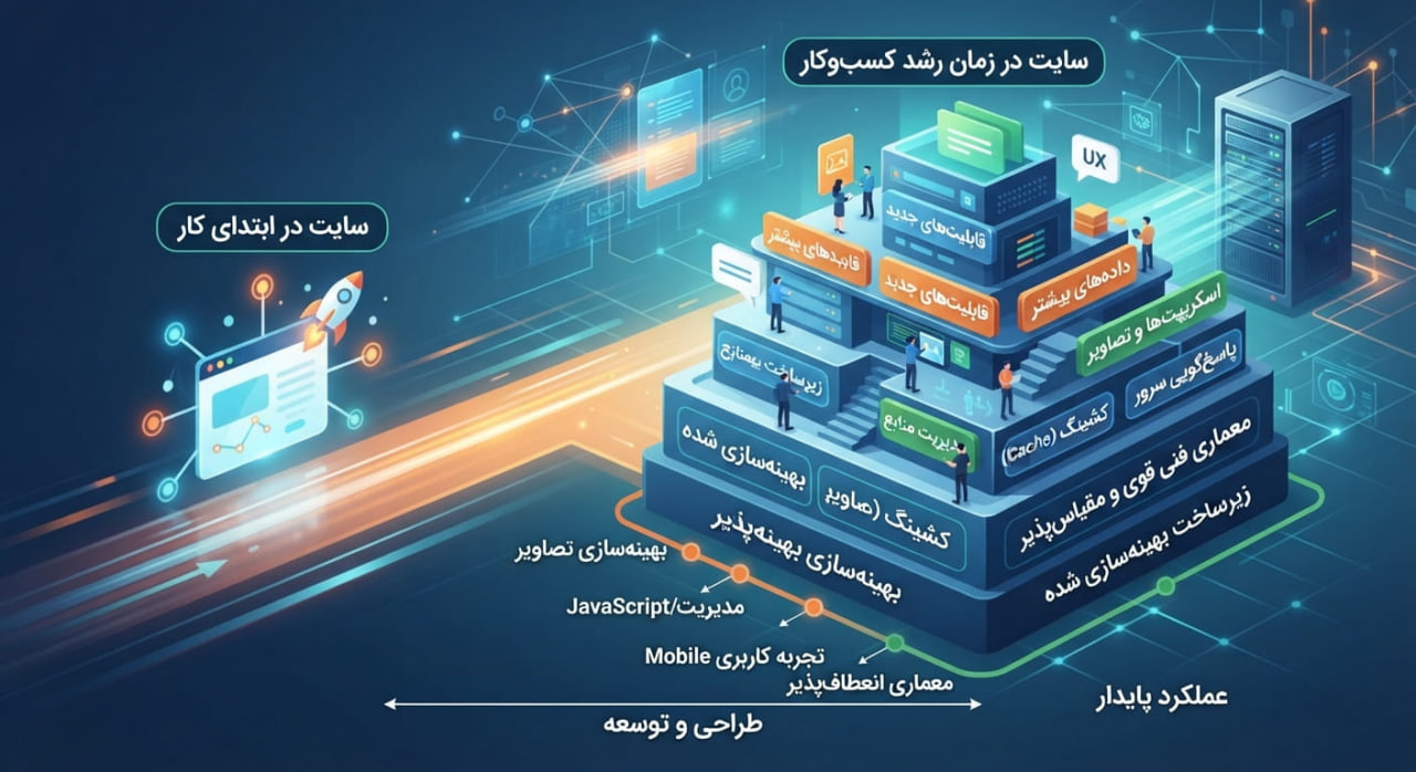 چطور یک سایت حرفهای طراحی کنیم که با رشد کسبوکار نیاز به بازطراحی نداشته باشد؟ عملکرد فنی سایت با رشد کسبوکار اهمیت بیشتری پیدا میکند